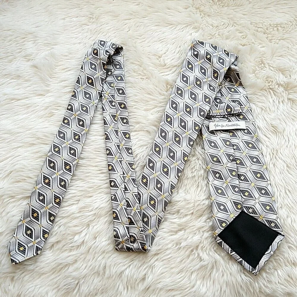 John‎ W Nordstrom Neck Tie 100% Silk Gray Geometric